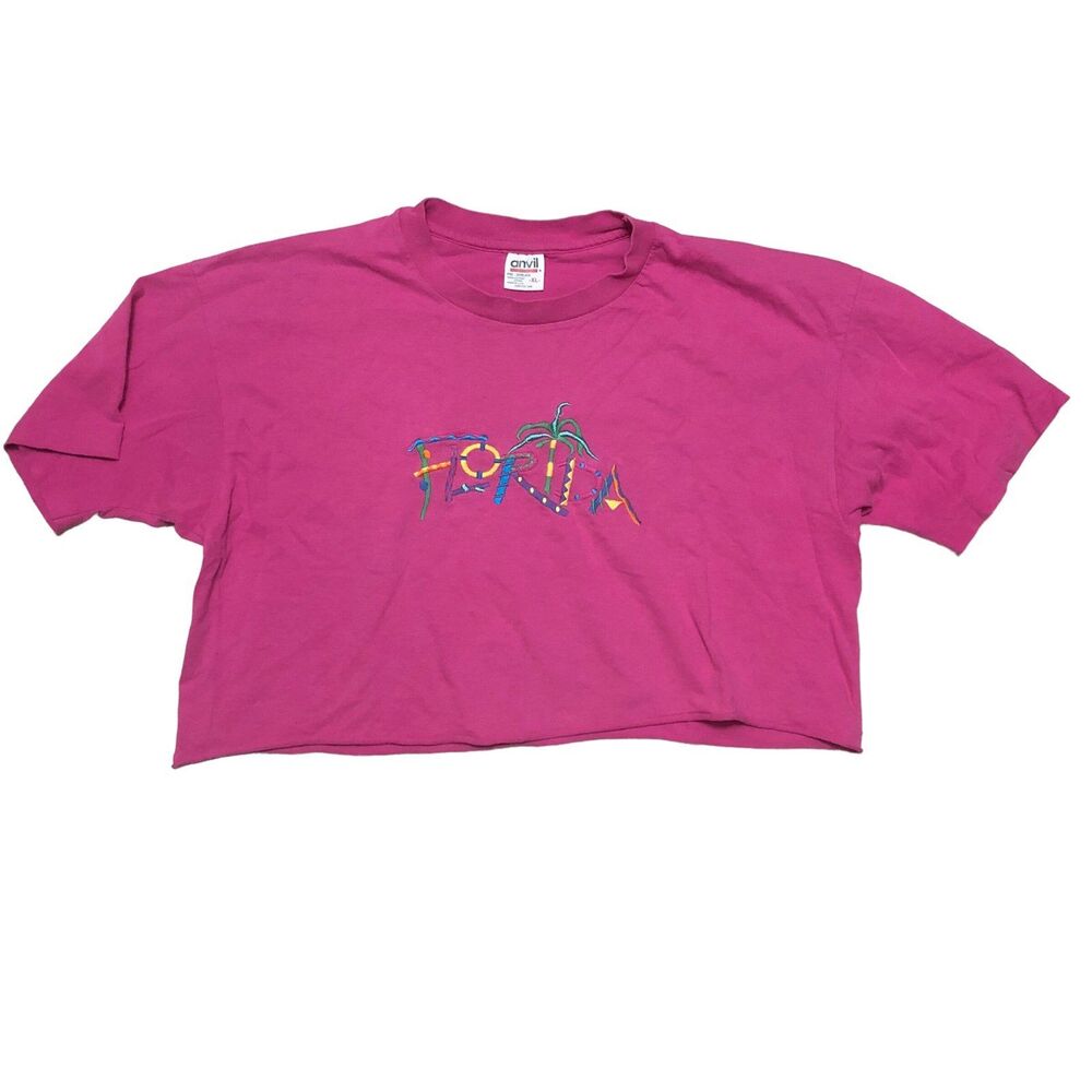 Florida Cropped Destination T-Shirt w/Embroidered Spellout, Beachy, Casual SZ XL